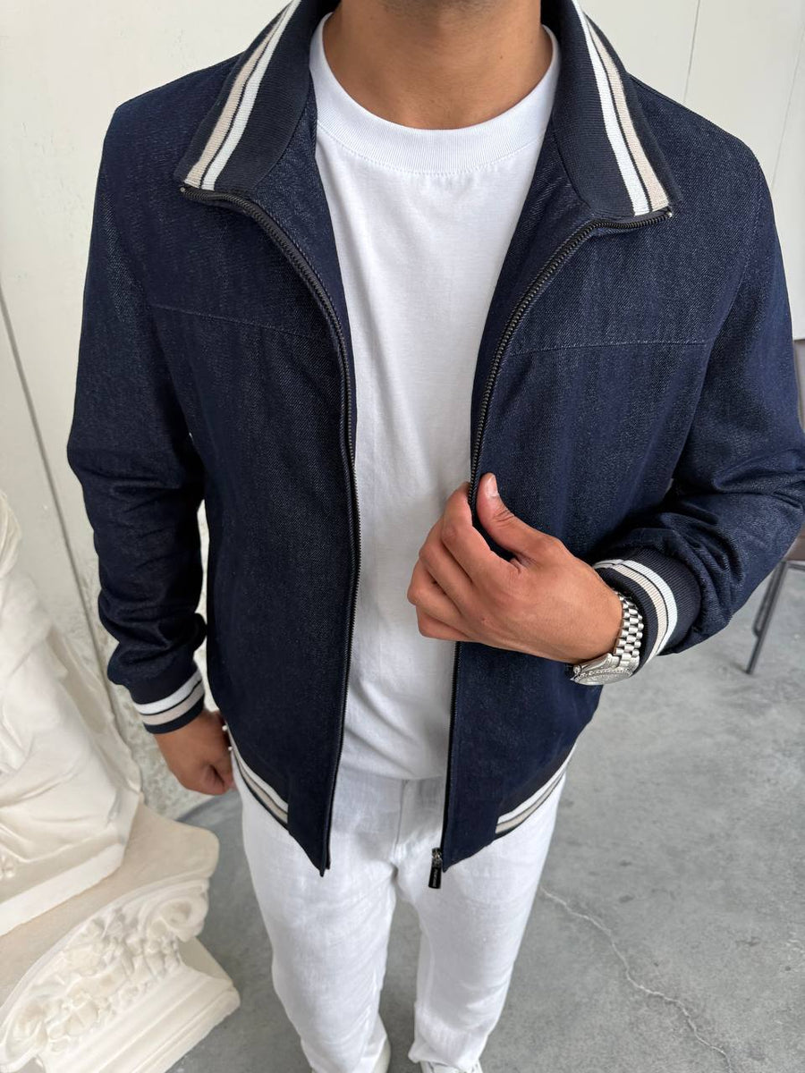 Lightweight Denim Jacket with Stripe Details