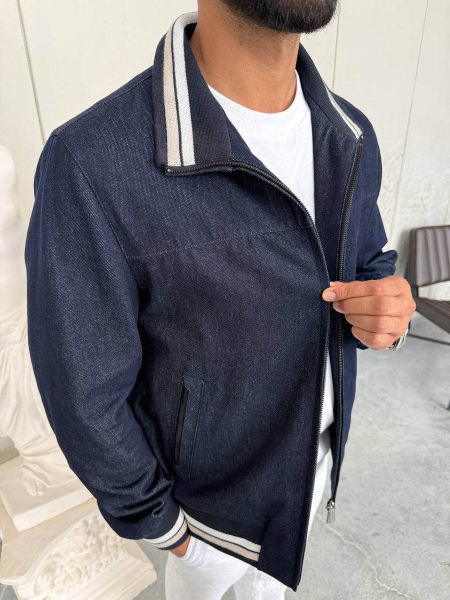 Lightweight Denim Jacket with Stripe Details