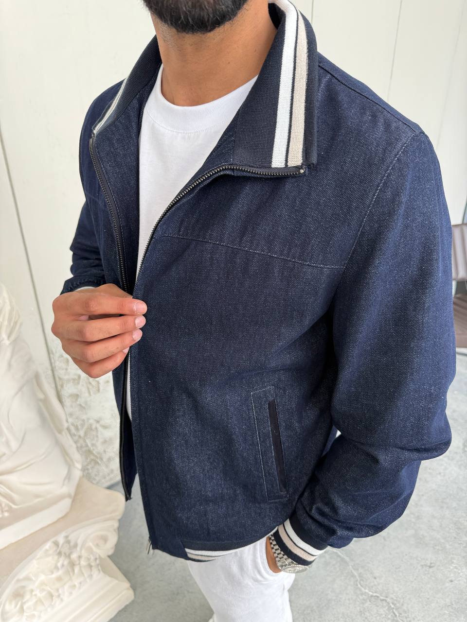 Lightweight Denim Jacket with Stripe Details
