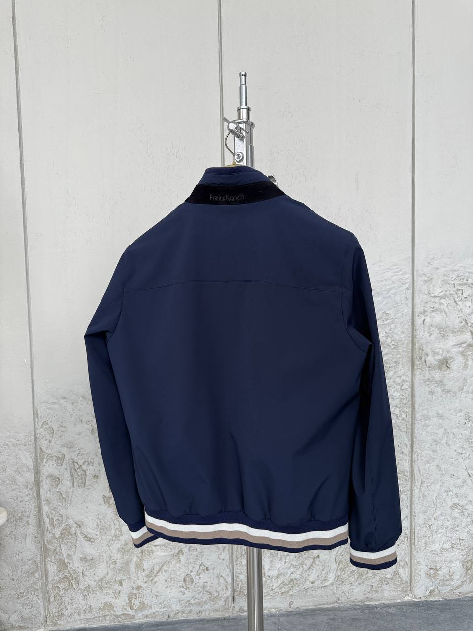 Navy Blue Lightweight Bomber Jacket with Windbreaker Detail