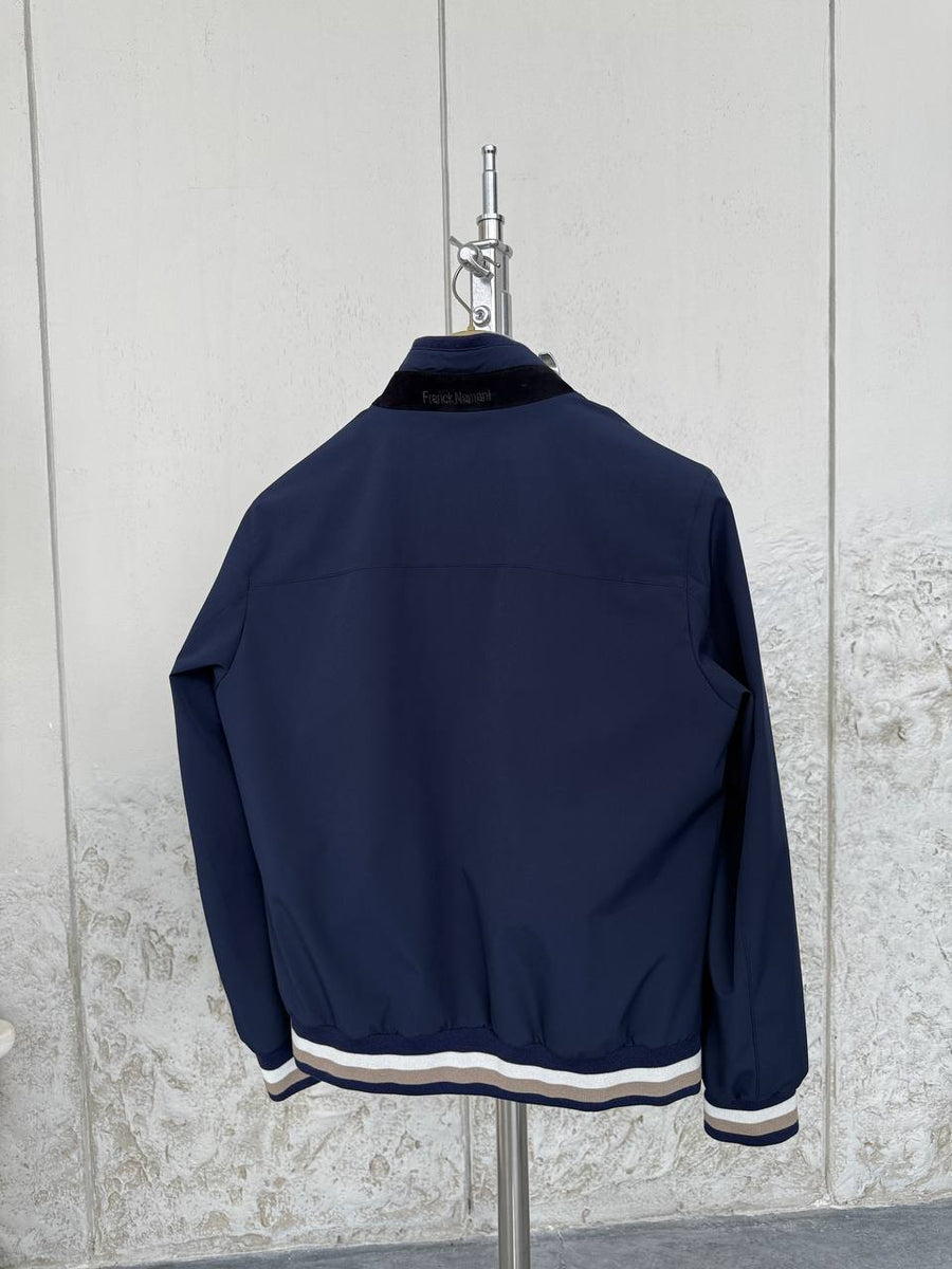 Navy Blue Lightweight Bomber Jacket with Windbreaker Detail