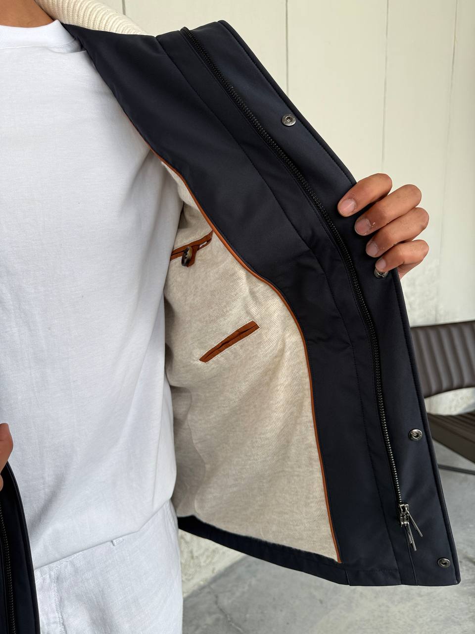 Waterproof Jacket with Knitted Collar &amp; Cashmere Lining
