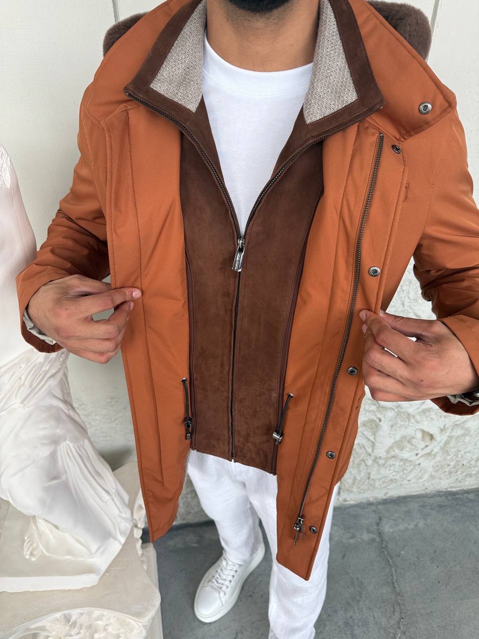 Waterproof Elegant Jacket with Cashmere Lining &amp; Rabbit Fur Hood