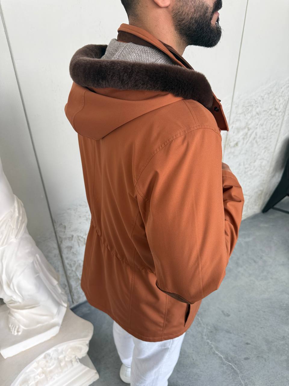 Waterproof Elegant Jacket with Cashmere Lining &amp; Rabbit Fur Hood
