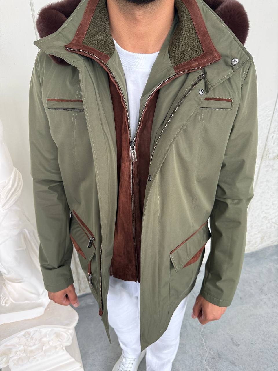 Waterproof Elegant Jacket with Cashmere Lining &amp; Rabbit Fur Hood