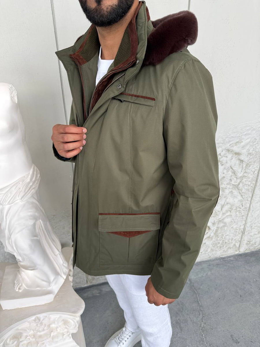 Waterproof Elegant Jacket with Cashmere Lining &amp; Rabbit Fur Hood