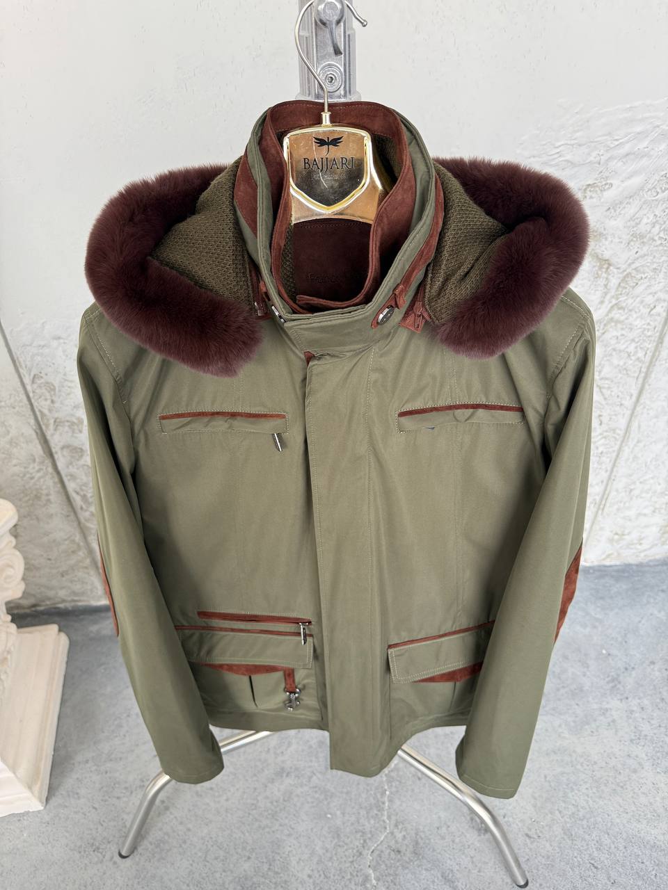 Waterproof Elegant Jacket with Cashmere Lining &amp; Rabbit Fur Hood