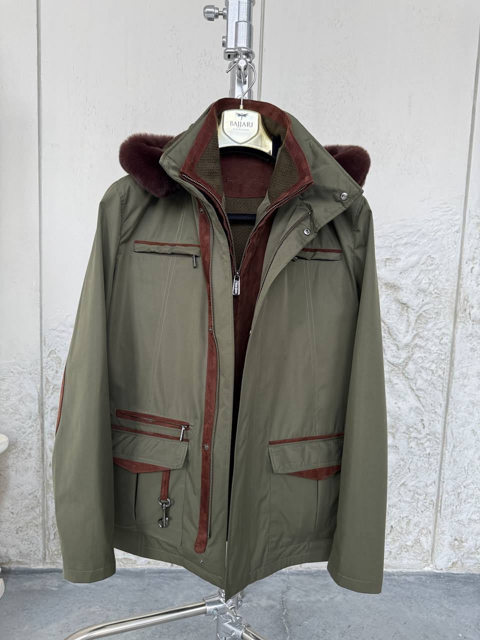 Waterproof Elegant Jacket with Cashmere Lining &amp; Rabbit Fur Hood