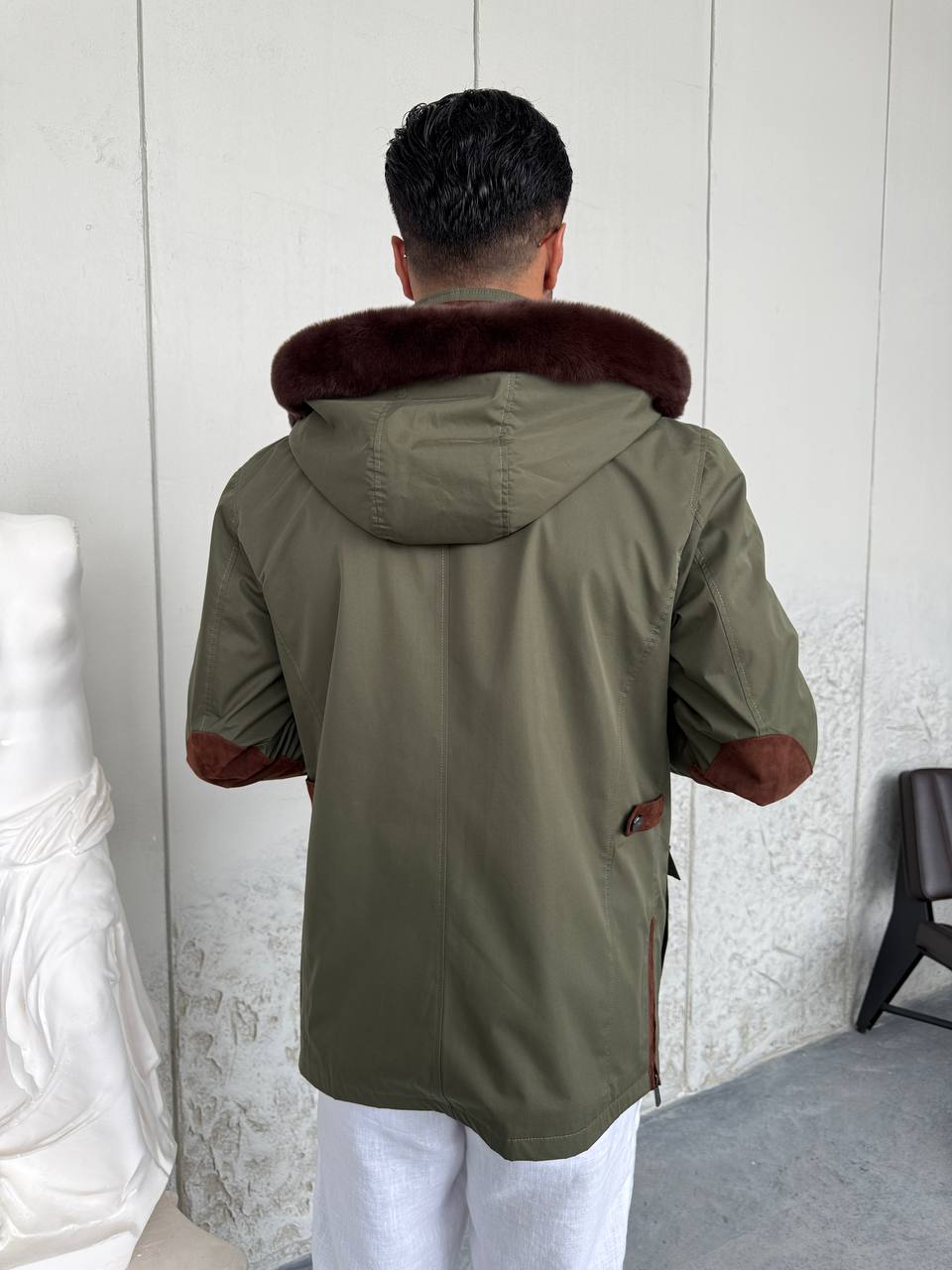 Waterproof Elegant Jacket with Cashmere Lining &amp; Rabbit Fur Hood