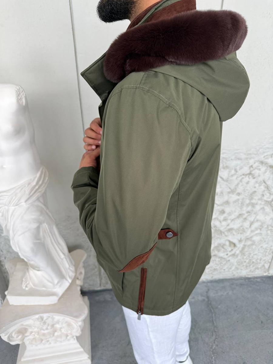 Waterproof Elegant Jacket with Cashmere Lining &amp; Rabbit Fur Hood