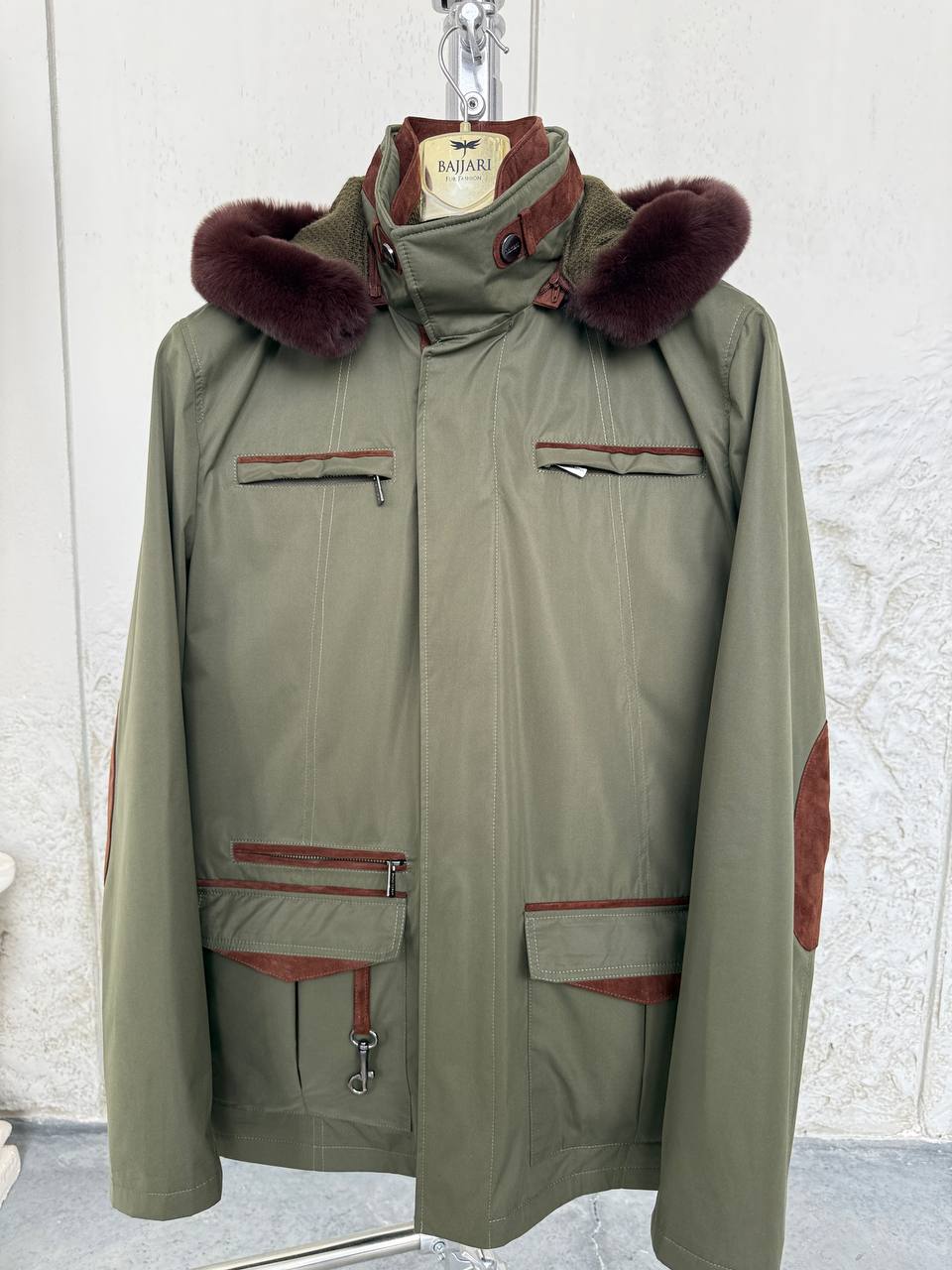 Waterproof Elegant Jacket with Cashmere Lining &amp; Rabbit Fur Hood