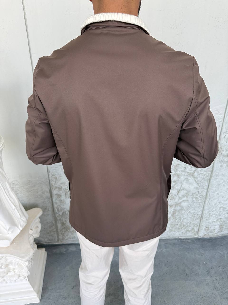 Waterproof Jacket with Knitted Collar &amp; Cashmere Lining