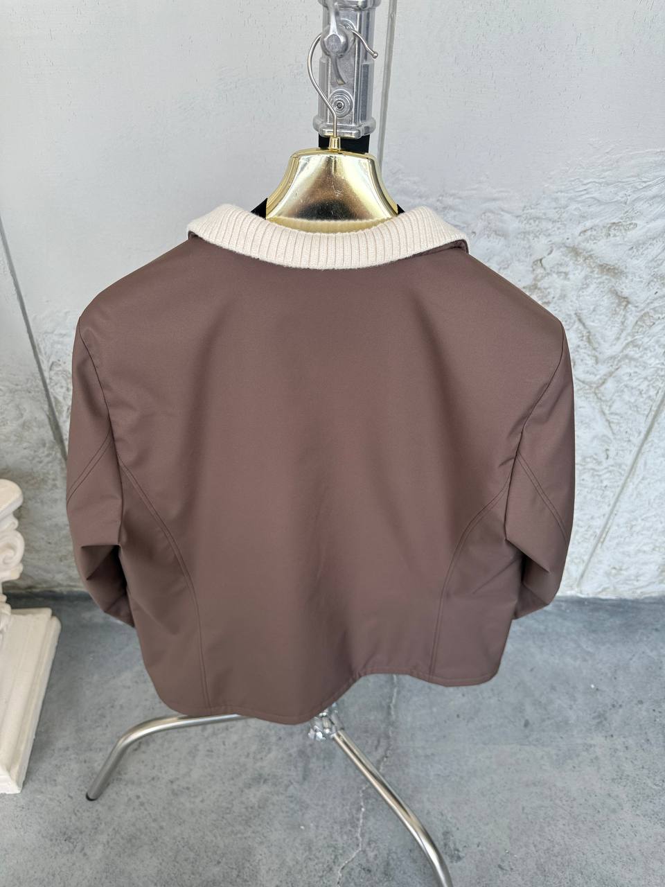 Waterproof Jacket with Knitted Collar &amp; Cashmere Lining