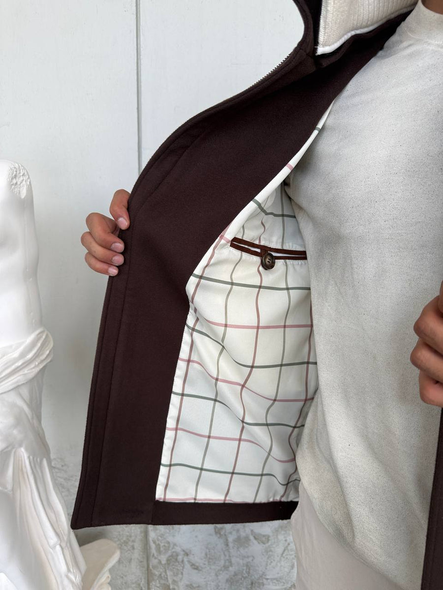 Brown Cashmere Blend Jacket with Detachable Collar