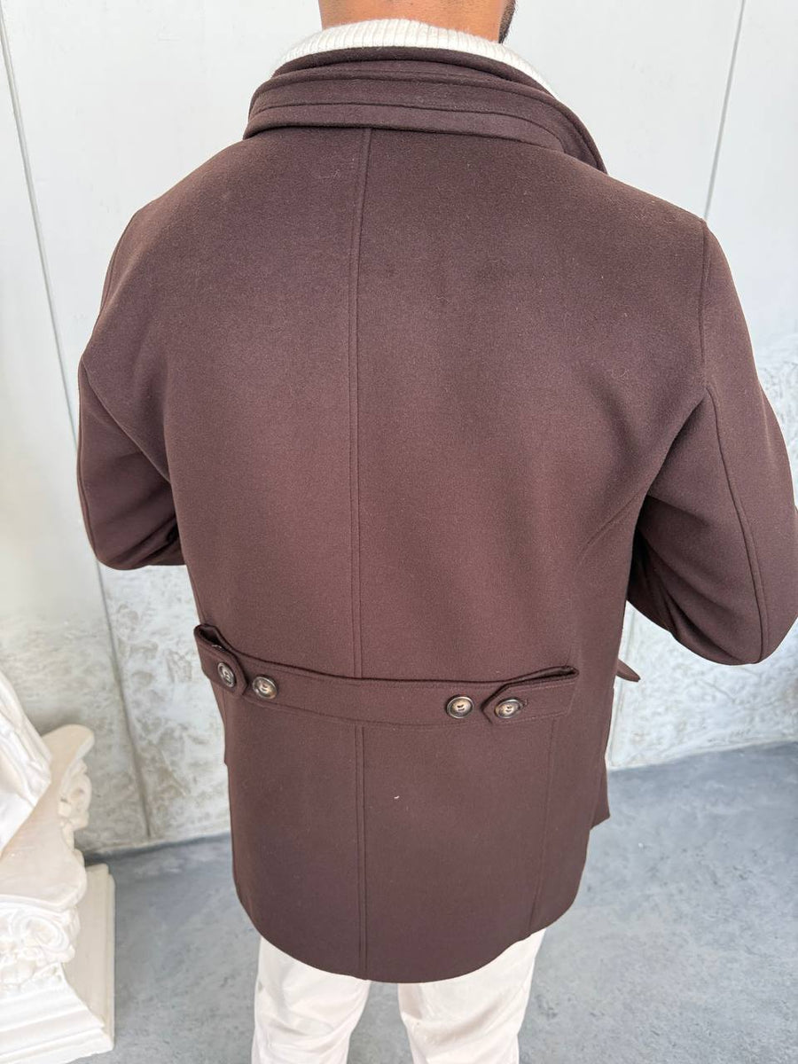 Brown Cashmere Blend Jacket with Detachable Collar