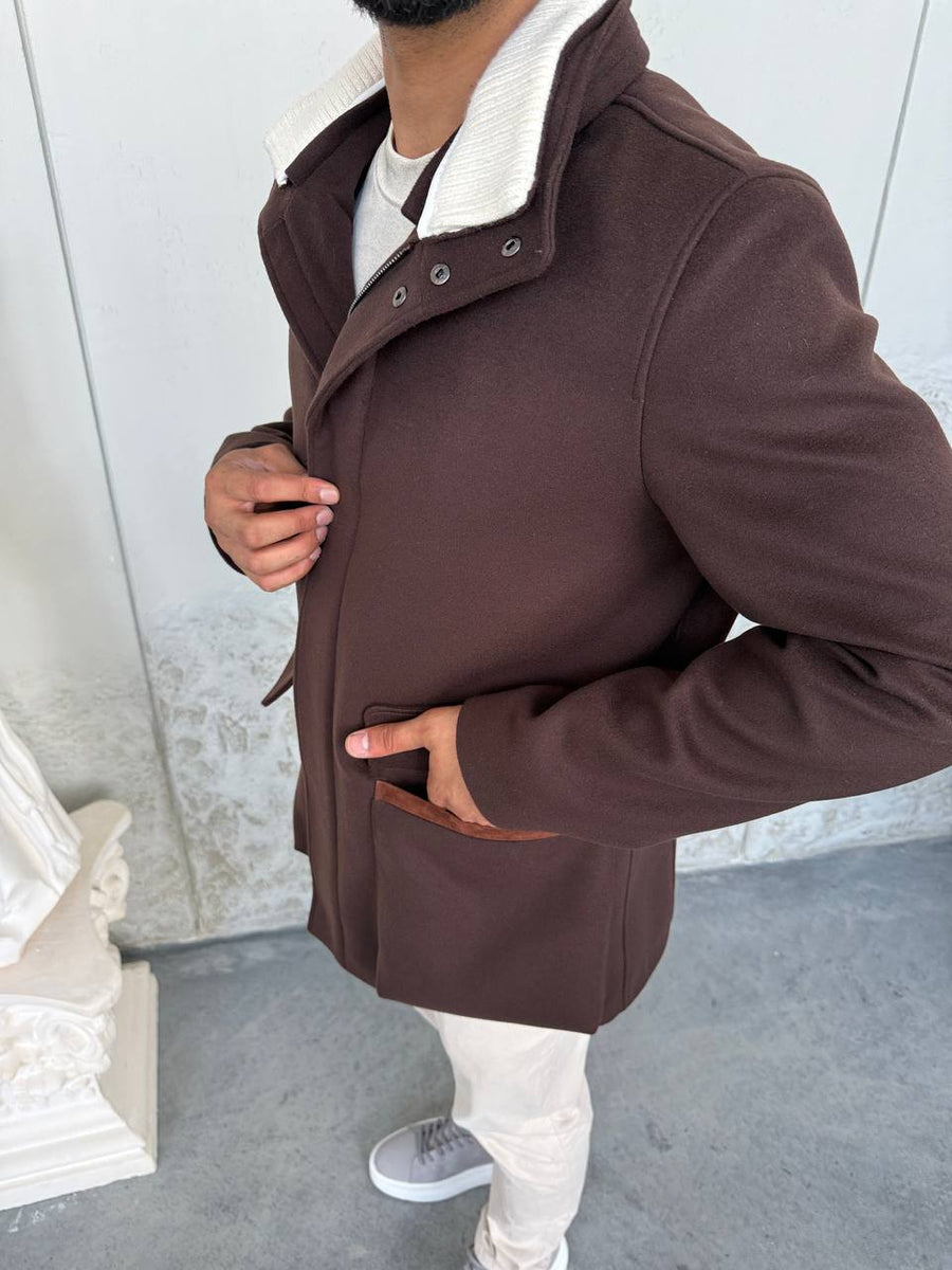 Brown Cashmere Blend Jacket with Detachable Collar