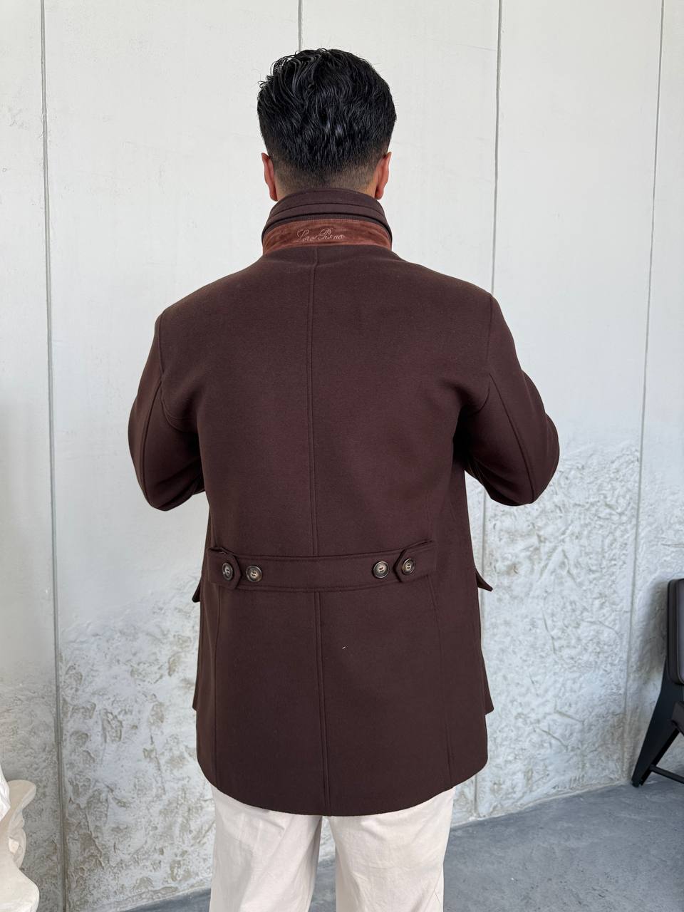 Brown Cashmere Blend Jacket with Detachable Collar