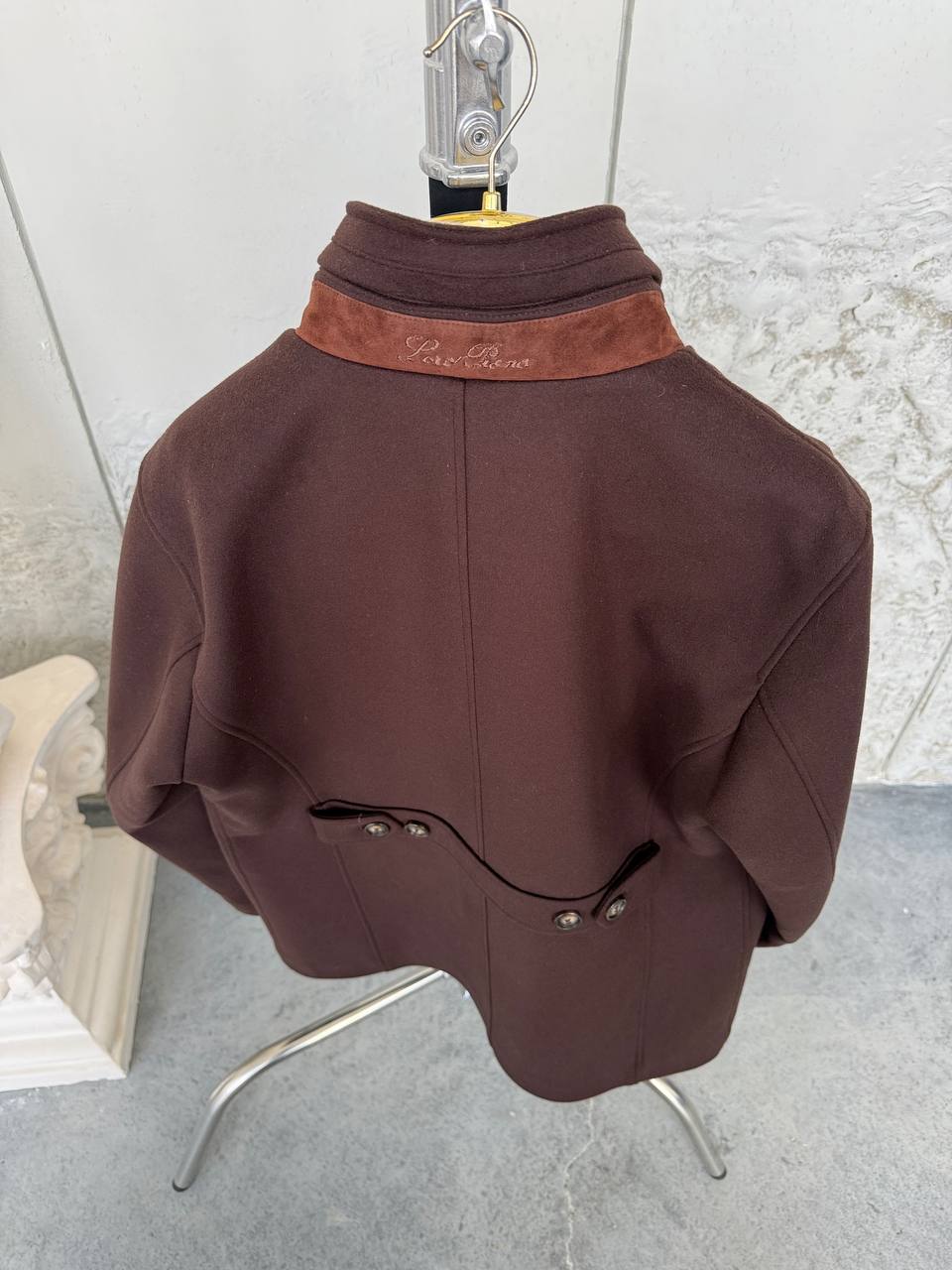 Brown Cashmere Blend Jacket with Detachable Collar