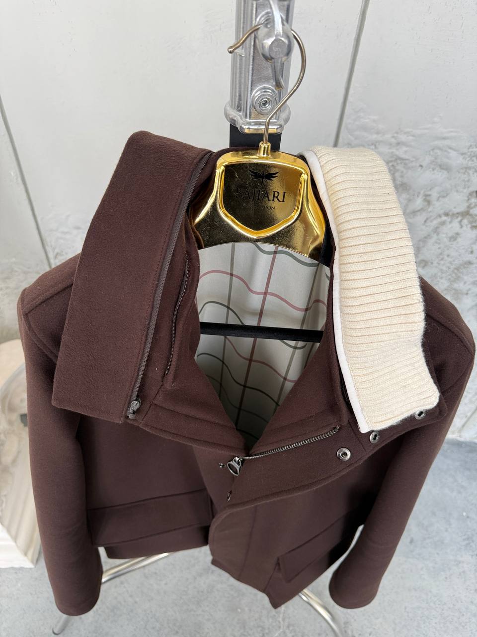 Brown Cashmere Blend Jacket with Detachable Collar