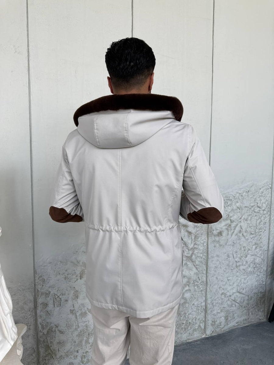 Waterproof Elegant Jacket with Cashmere Lining &amp; Rabbit Fur Hood