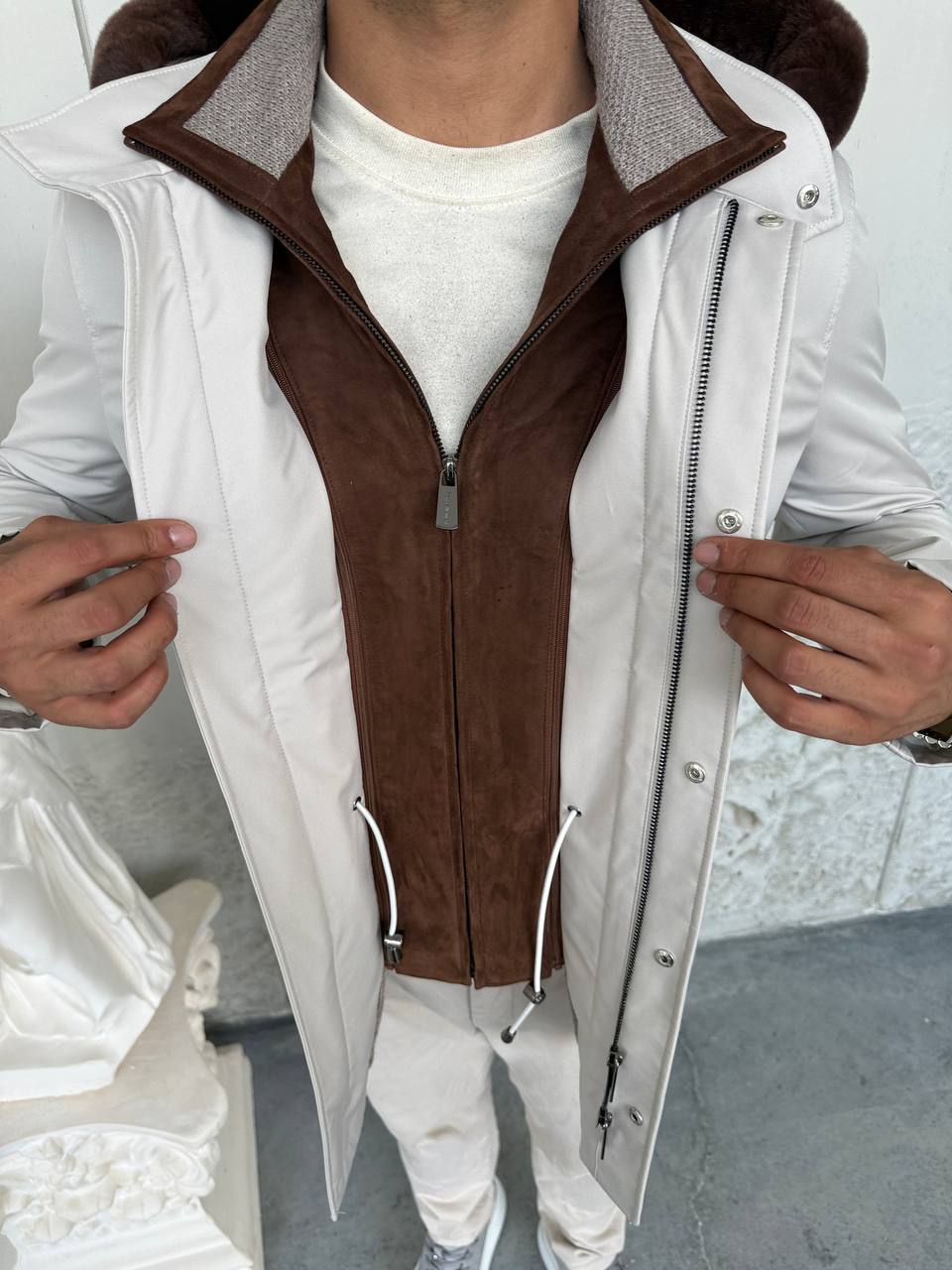 Waterproof Elegant Jacket with Cashmere Lining &amp; Rabbit Fur Hood