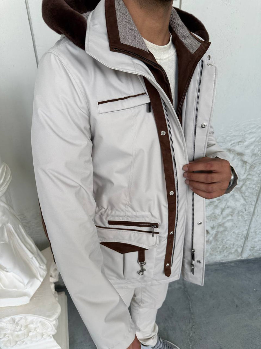 Waterproof Elegant Jacket with Cashmere Lining &amp; Rabbit Fur Hood