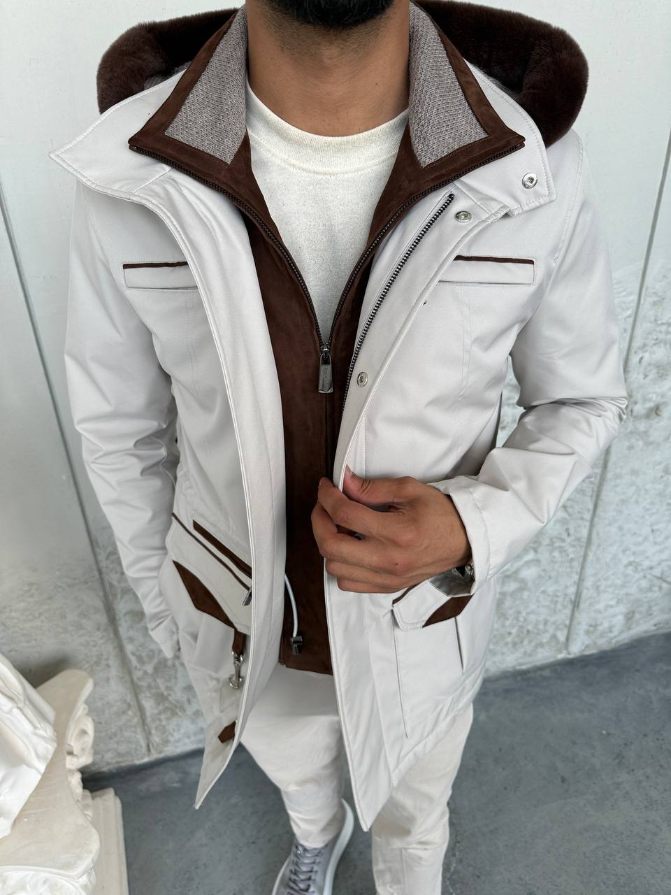 Waterproof Elegant Jacket with Cashmere Lining &amp; Rabbit Fur Hood