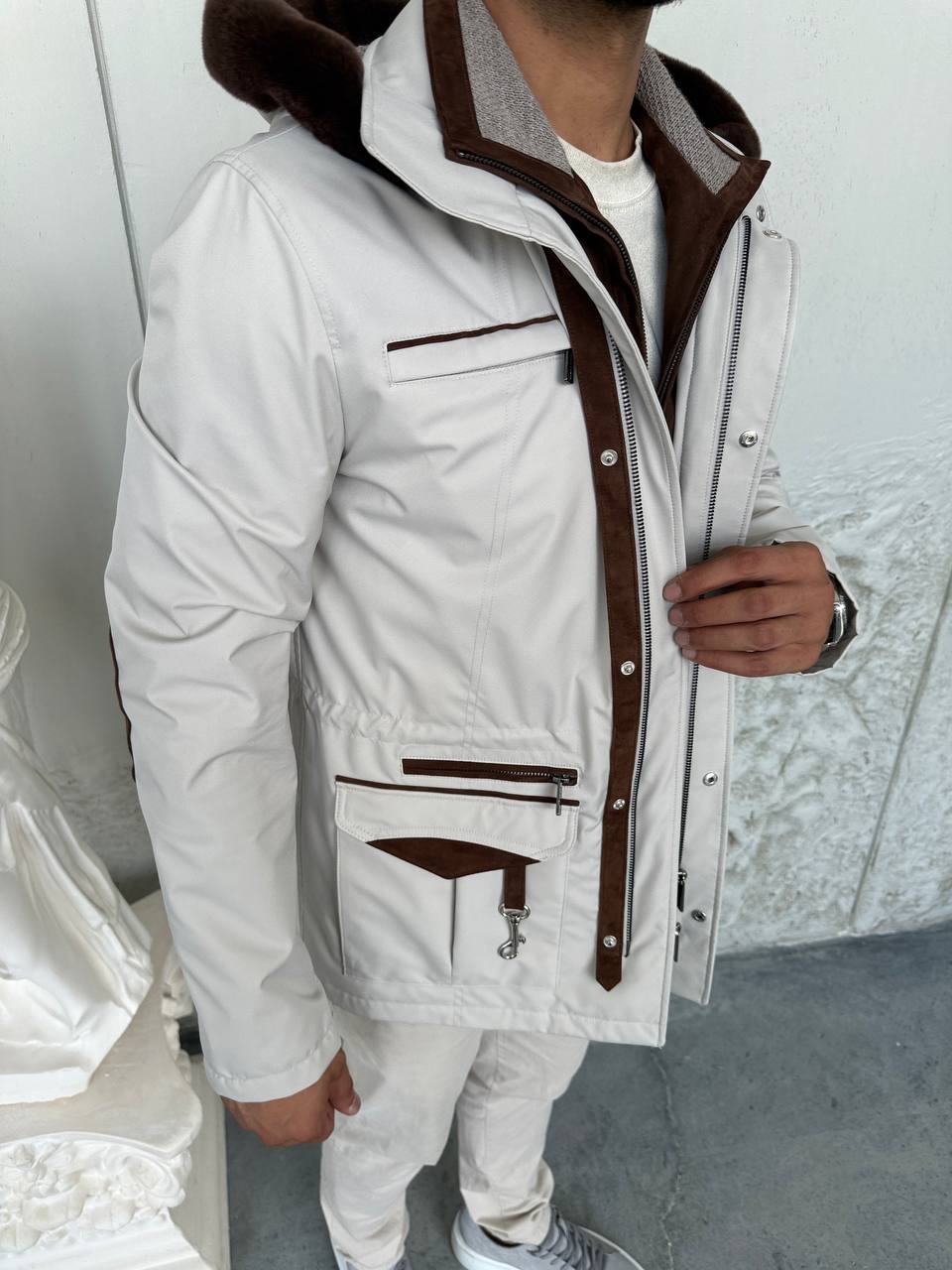 Waterproof Elegant Jacket with Cashmere Lining &amp; Rabbit Fur Hood