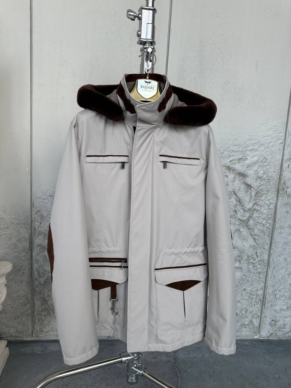 Waterproof Elegant Jacket with Cashmere Lining &amp; Rabbit Fur Hood