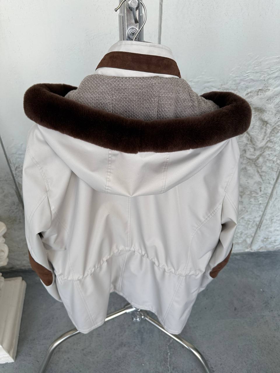 Waterproof Elegant Jacket with Cashmere Lining &amp; Rabbit Fur Hood