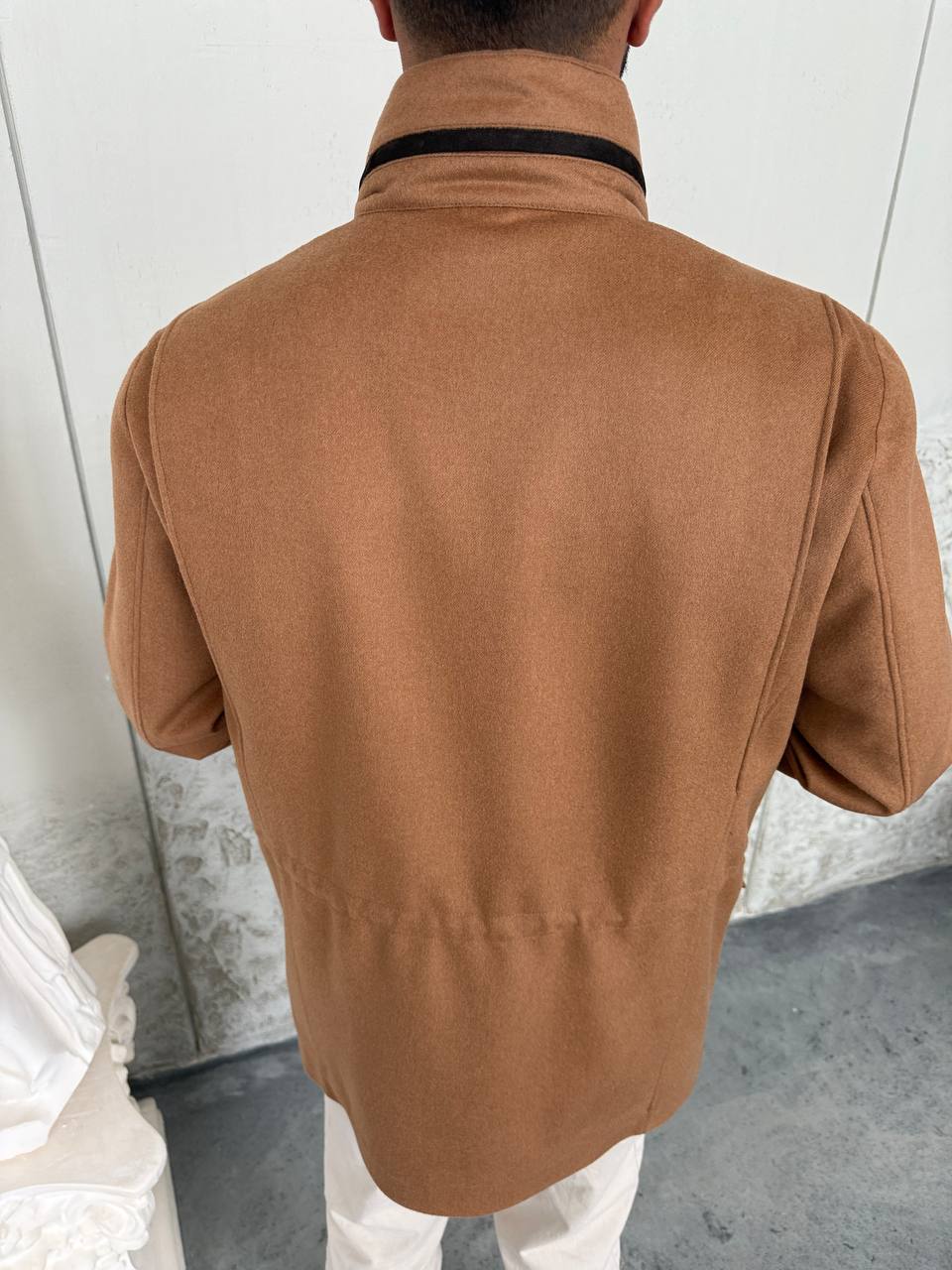 Caramel Wool Blend Jacket with Four Pockets