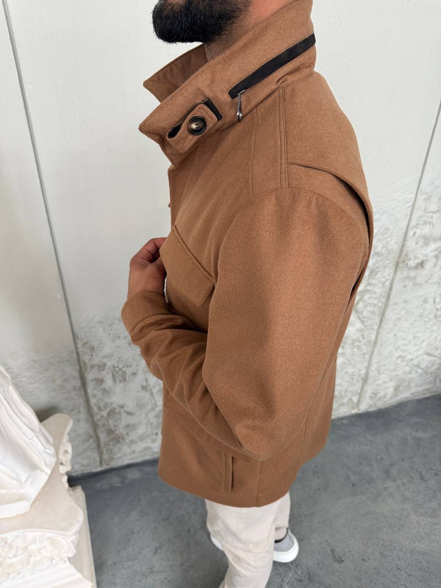 Caramel Wool Blend Jacket with Four Pockets