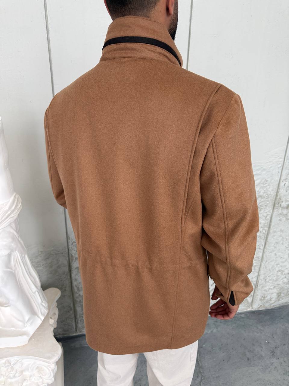 Caramel Wool Blend Jacket with Four Pockets
