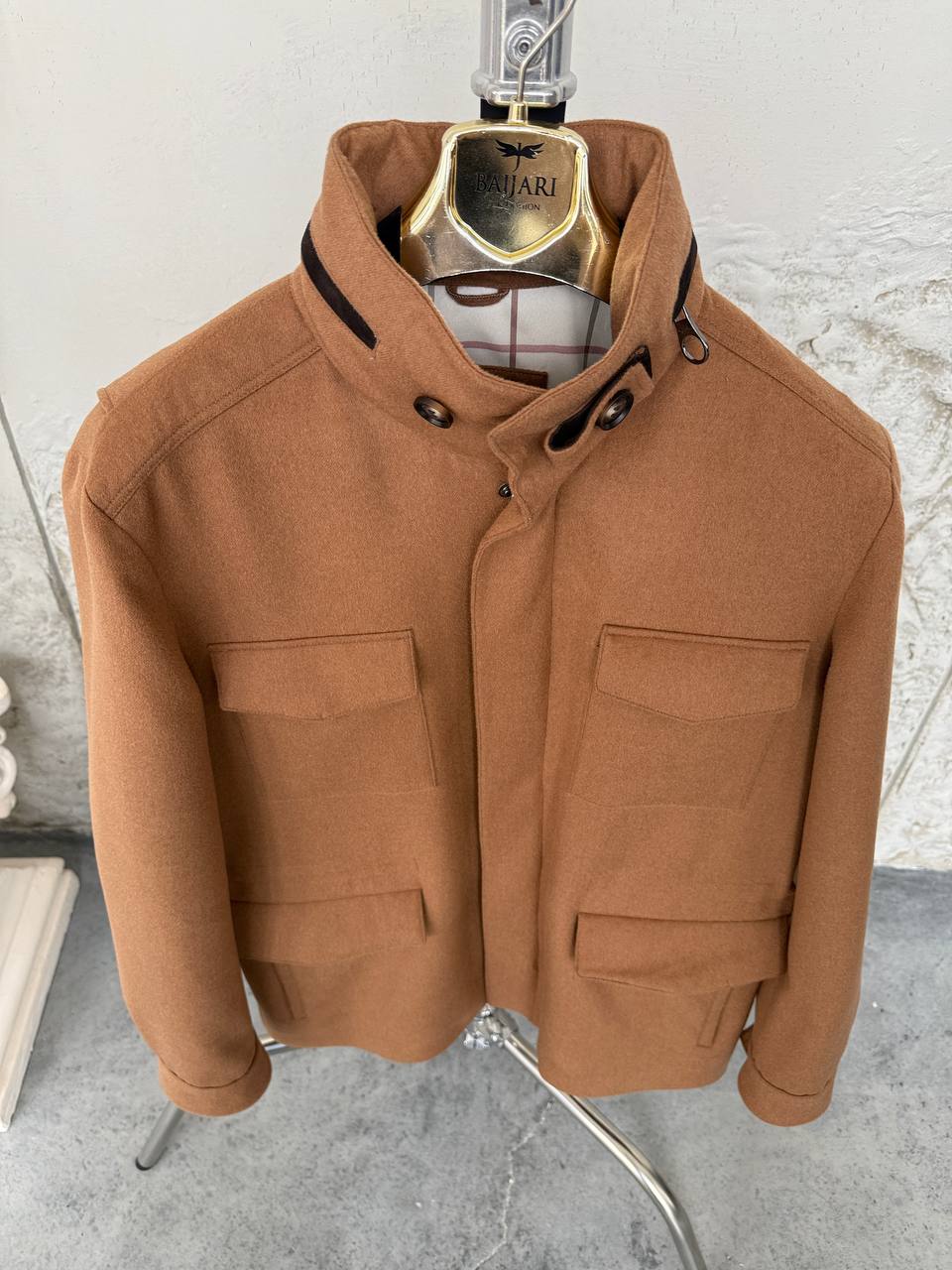 Caramel Wool Blend Jacket with Four Pockets