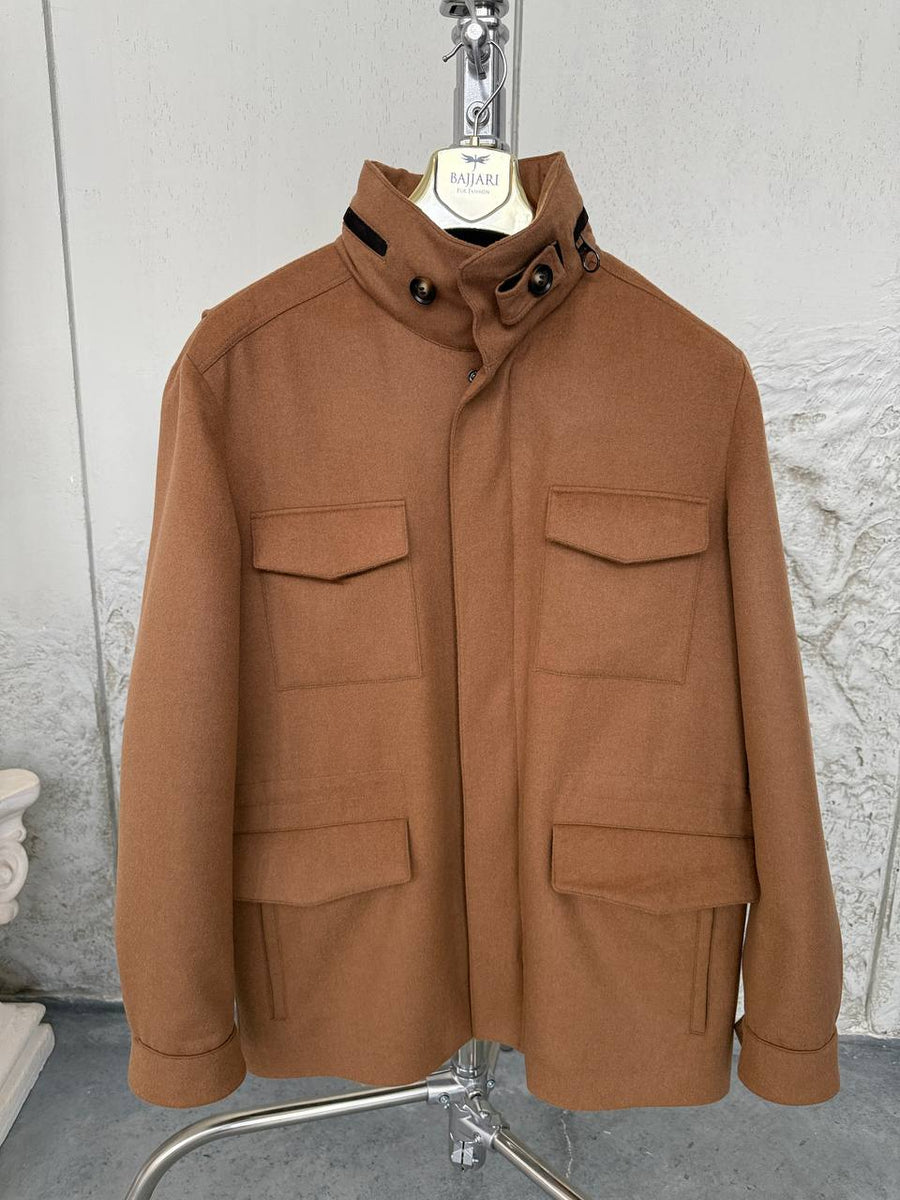 Caramel Wool Blend Jacket with Four Pockets