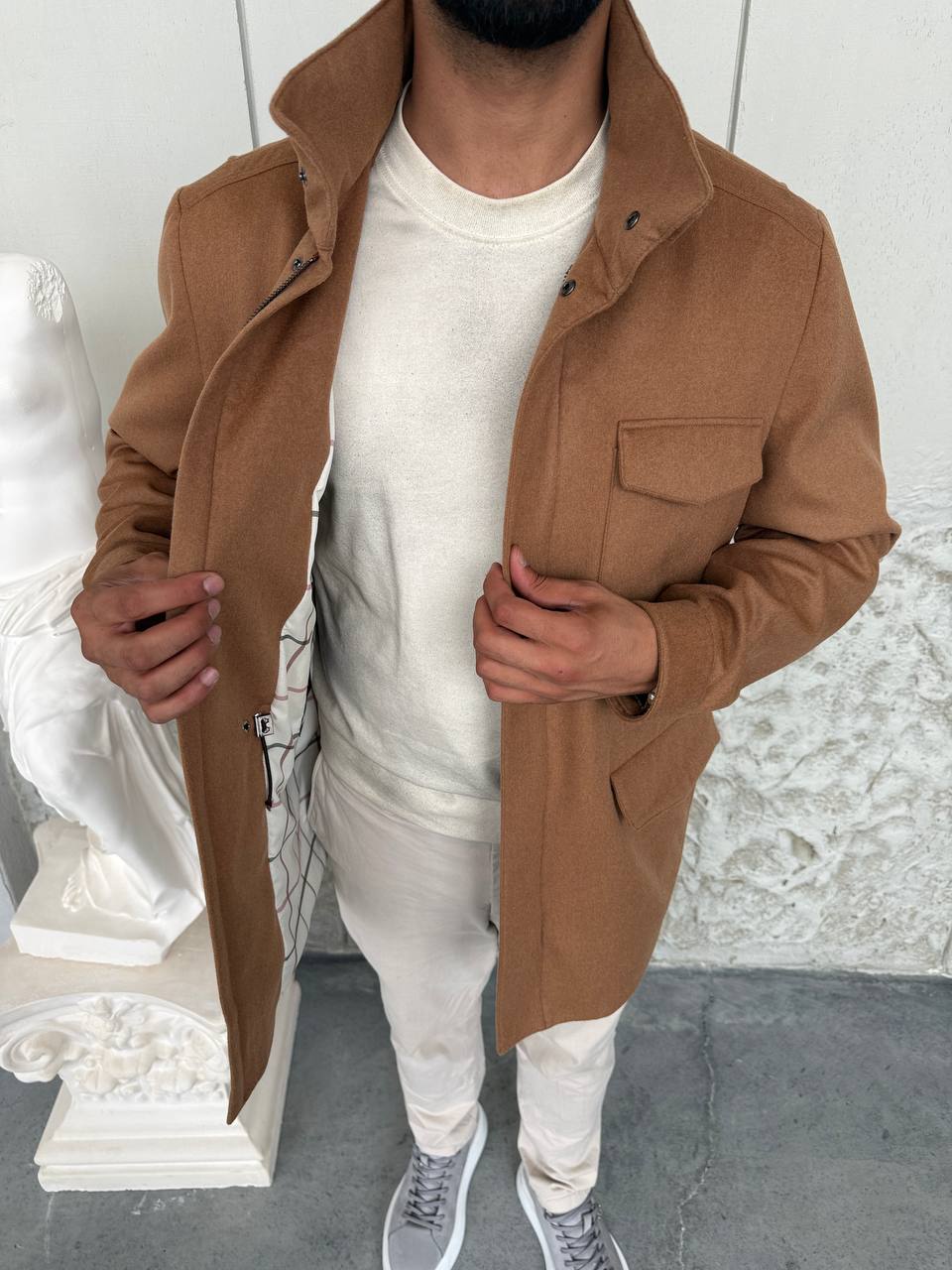 Caramel Wool Blend Jacket with Four Pockets