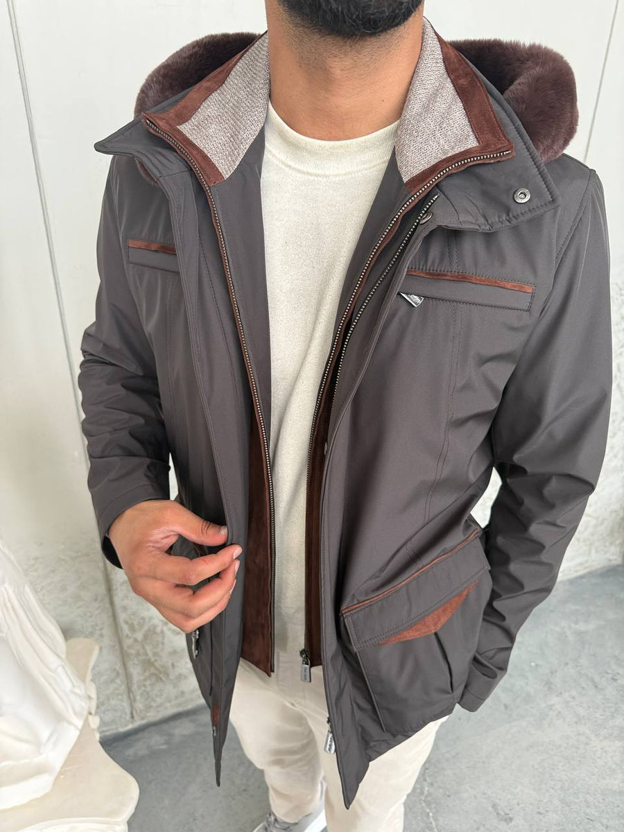 Waterproof Elegant Jacket with Cashmere Lining &amp; Rabbit Fur Hood