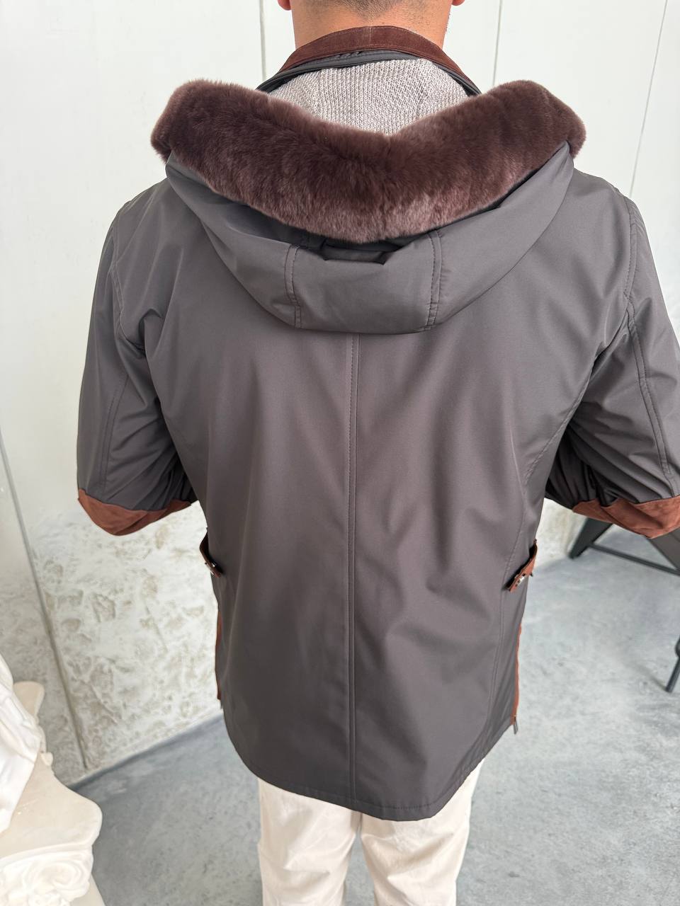 Waterproof Elegant Jacket with Cashmere Lining &amp; Rabbit Fur Hood