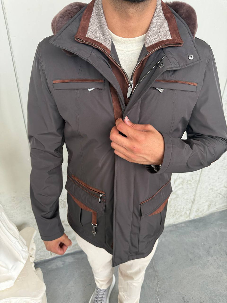 Waterproof Elegant Jacket with Cashmere Lining &amp; Rabbit Fur Hood