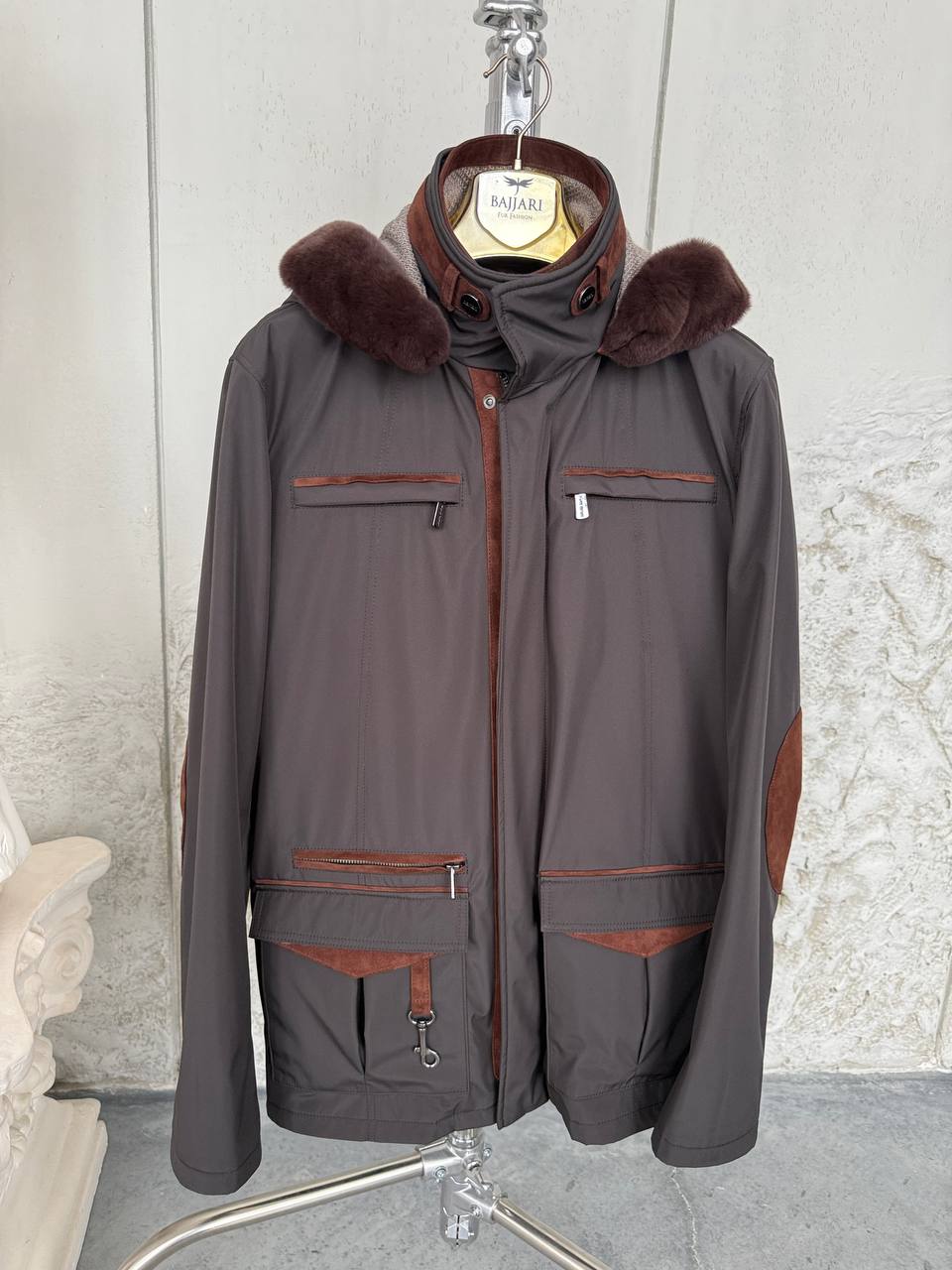 Waterproof Elegant Jacket with Cashmere Lining &amp; Rabbit Fur Hood