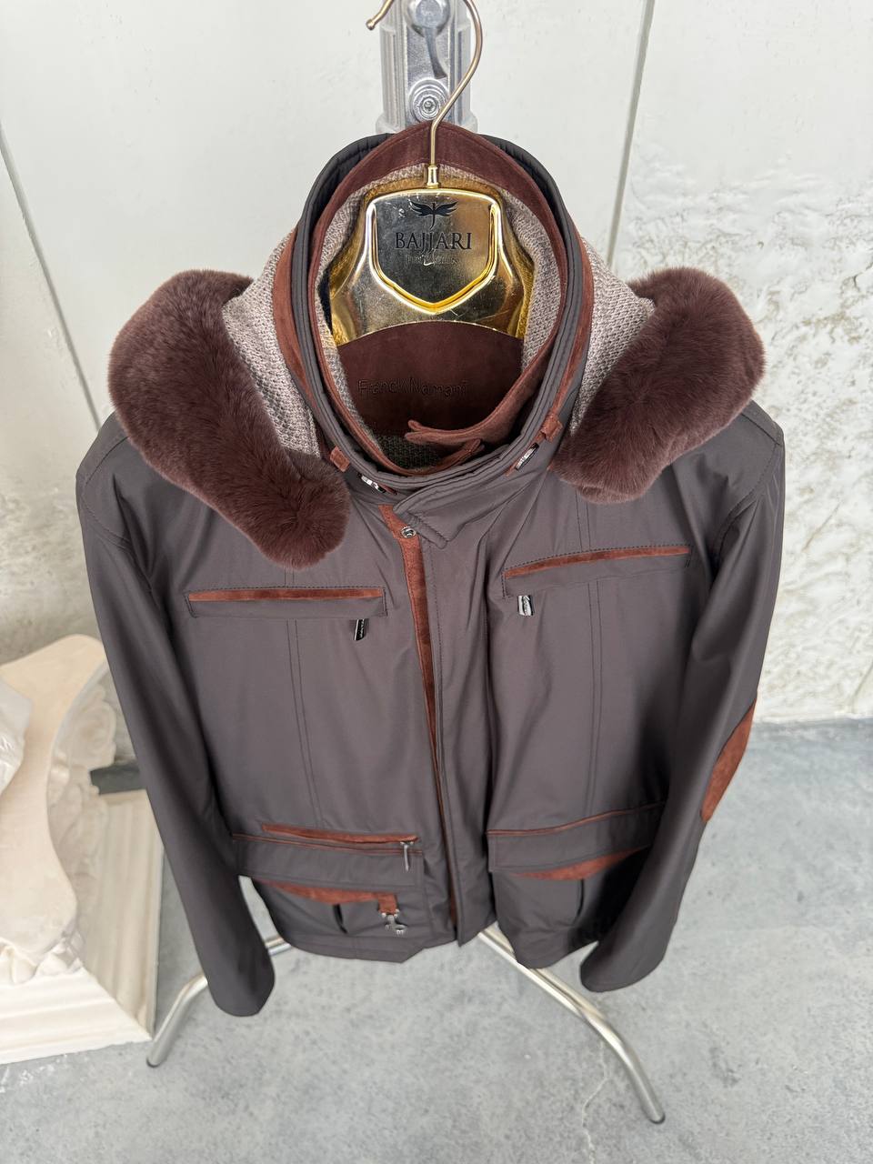 Waterproof Elegant Jacket with Cashmere Lining &amp; Rabbit Fur Hood
