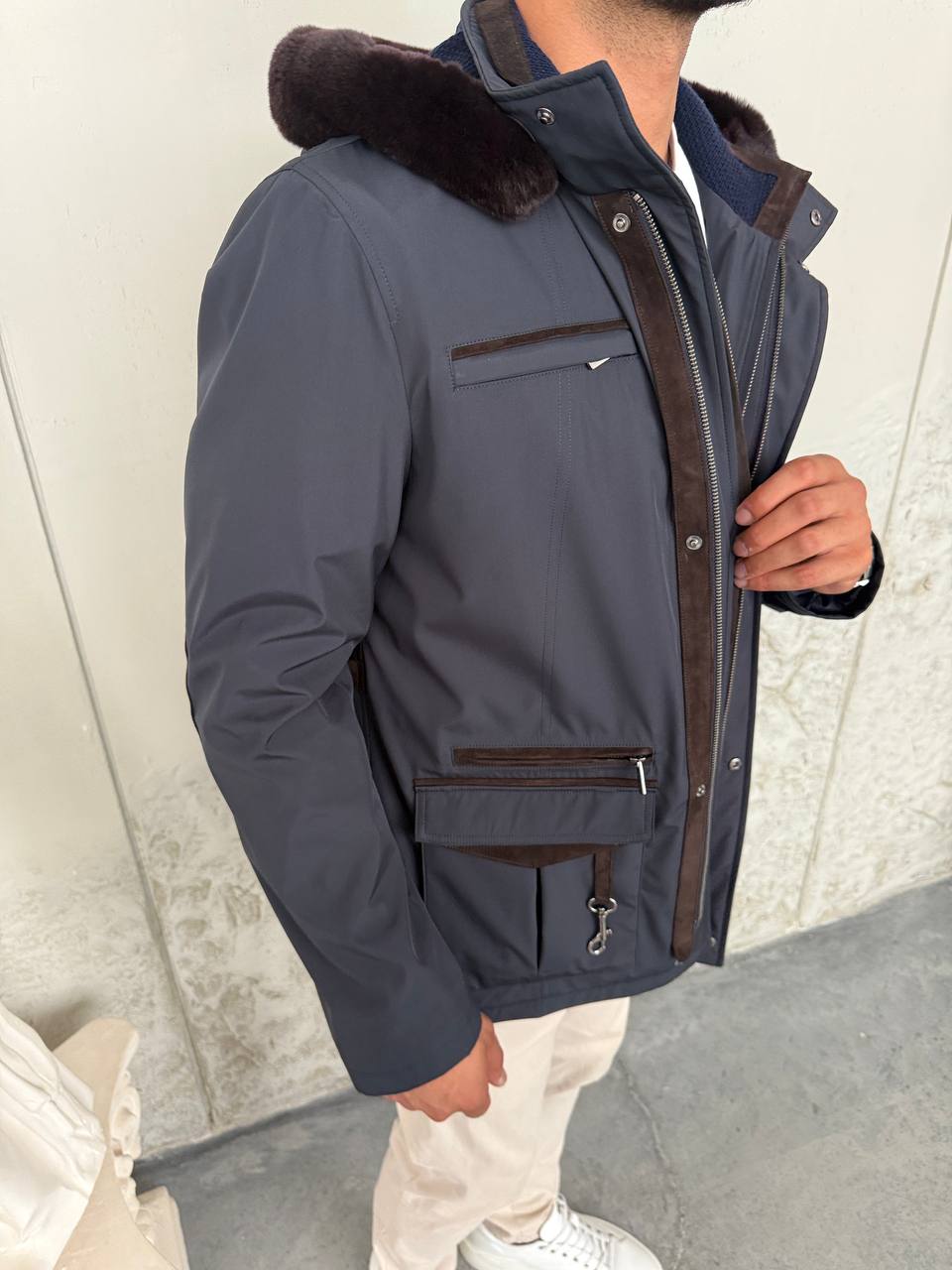 Waterproof Elegant Jacket with Cashmere Lining &amp; Rabbit Fur Hood