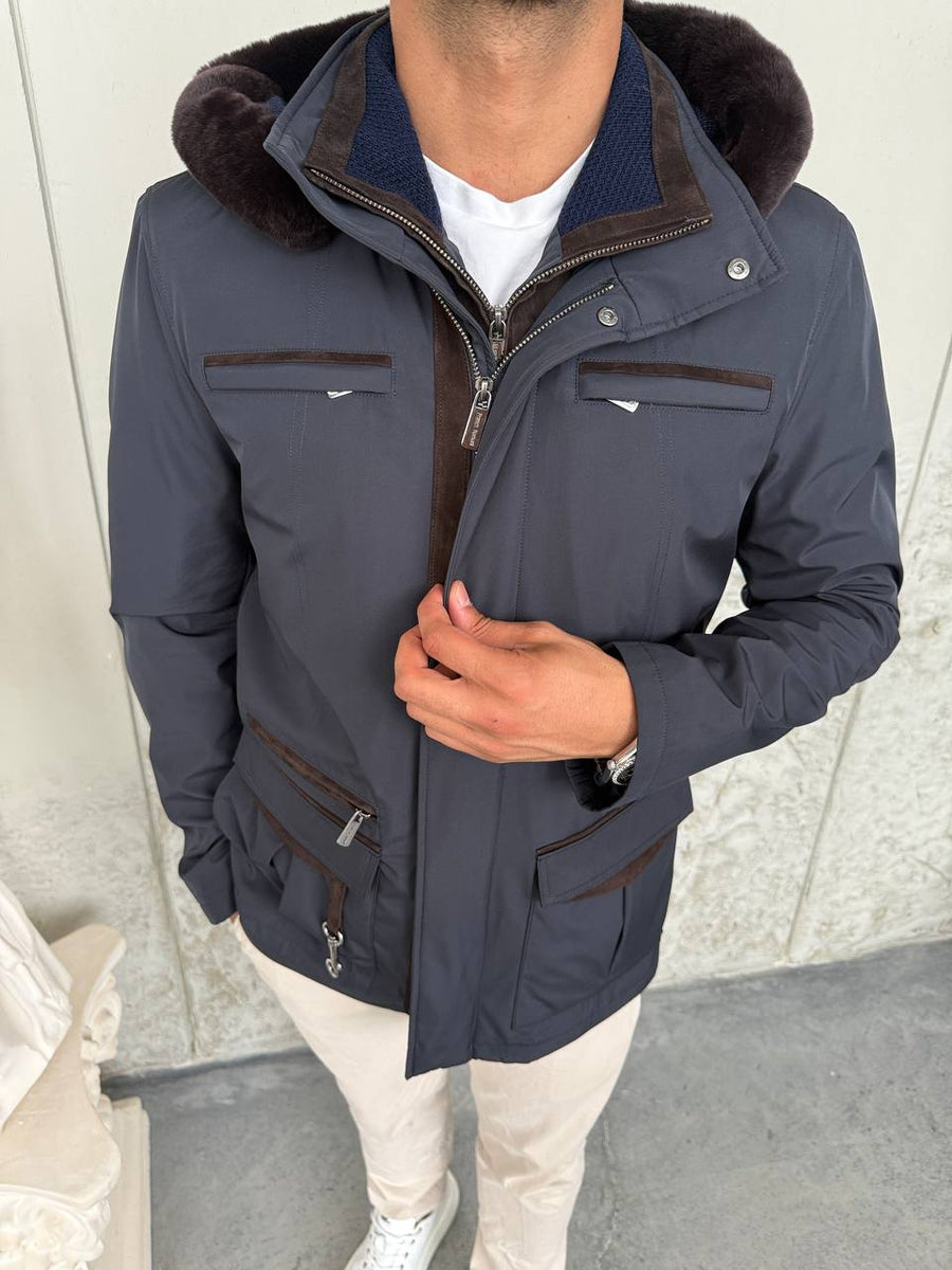 Waterproof Elegant Jacket with Cashmere Lining &amp; Rabbit Fur Hood