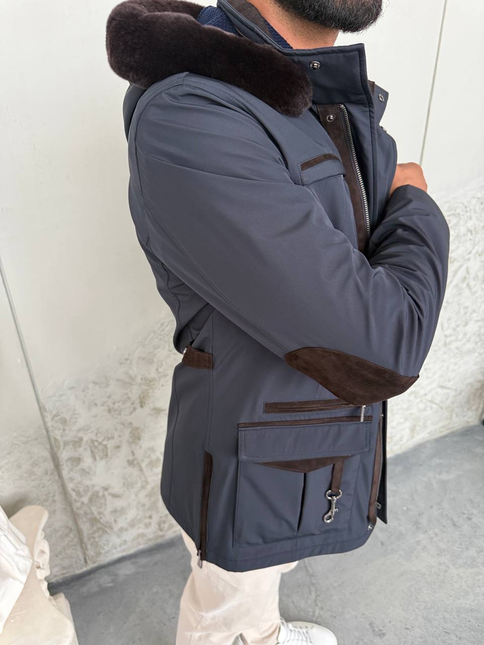 Waterproof Elegant Jacket with Cashmere Lining &amp; Rabbit Fur Hood