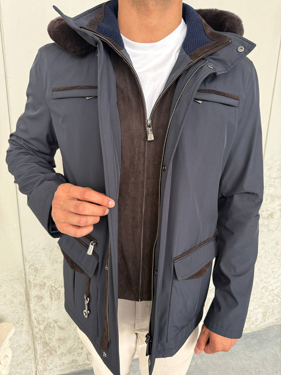 Waterproof Elegant Jacket with Cashmere Lining &amp; Rabbit Fur Hood
