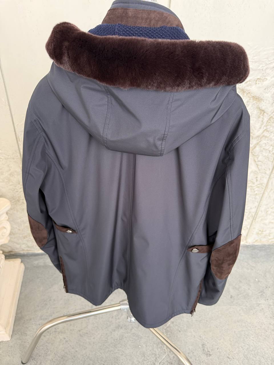 Waterproof Elegant Jacket with Cashmere Lining &amp; Rabbit Fur Hood