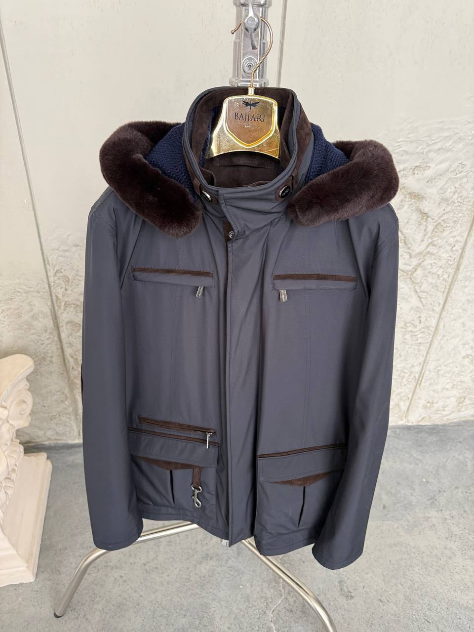 Waterproof Elegant Jacket with Cashmere Lining &amp; Rabbit Fur Hood