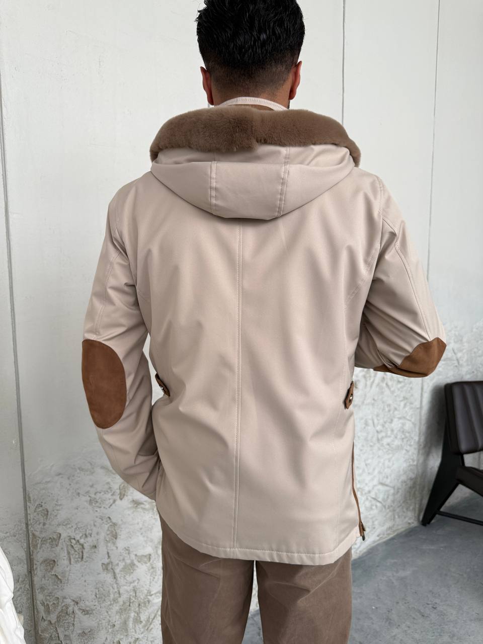 Waterproof Elegant Jacket with Cashmere Lining &amp; Rabbit Fur Hood