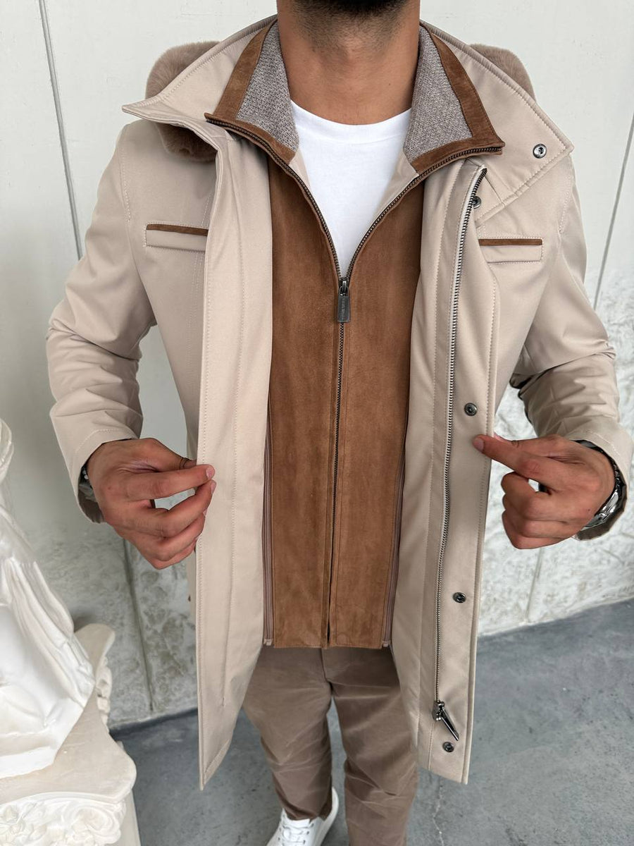 Waterproof Elegant Jacket with Cashmere Lining &amp; Rabbit Fur Hood