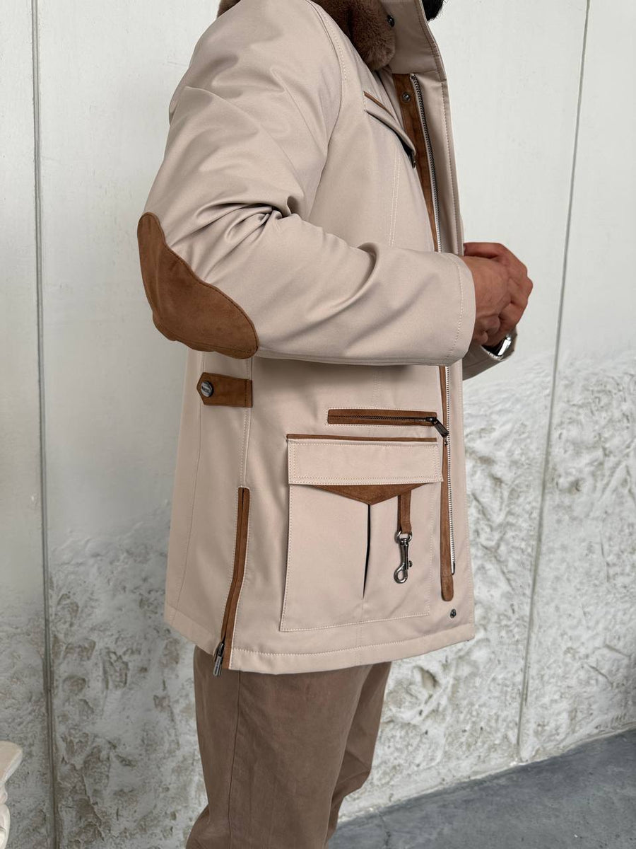Waterproof Elegant Jacket with Cashmere Lining &amp; Rabbit Fur Hood